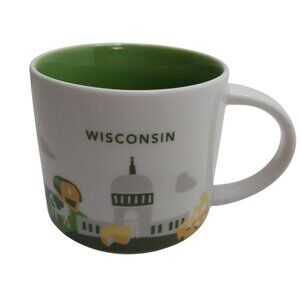 Starbucks "You Are Here" Wisconsin Mug 14 Oz White & Green Collectible Cup
